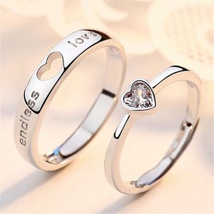 2 stks sets zirkon hart bijpassend paar ringen set voor altijd eindeloze liefde trouwring voor vrouwen mannen charm valentijn sieraden 220719