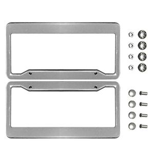 2 pièces argent Chrome acier inoxydable cadres métal plaque d'immatriculation cadre étiquette couverture avec bouchons à vis voiture Styling227S