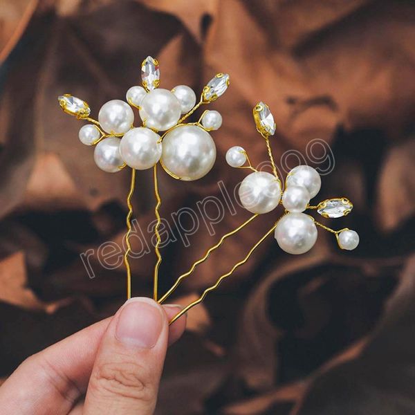 Épingle à cheveux Simple, 2 pièces, accessoires pour cheveux de mariage, pinces à cheveux en forme de U en perles, diadèmes de mariée à la mode pour filles, couvre-chef, bijoux de cheveux