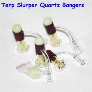 2PCS Accessoires Fumeurs Terp Slurper Quartz Banger Avec Perles De Verre Perles Pilule De Marbre Rubis Pour Eau Bong Dab Rig Nail Mélangeur À Bord Biseauté W 28mm Long Barrel