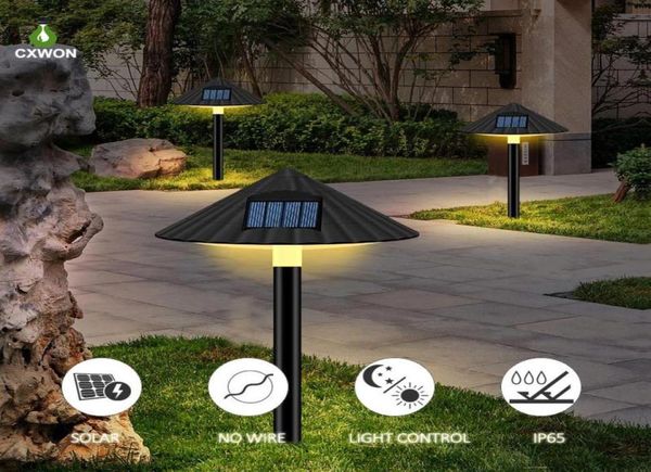 2 piezas de luz solar de jardín LED con energía solar lámpara de setas linternas impermeables iluminación de paisaje al aire libre para camino Patio patio césped 1716681