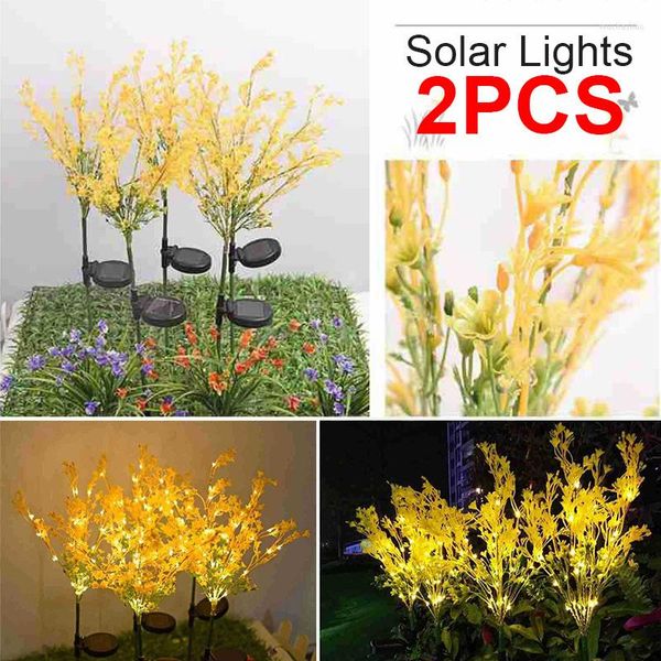 2pcs fleurs à énergie solaire allume le décor de patio de cour de lumière de piquet de jardin étanche