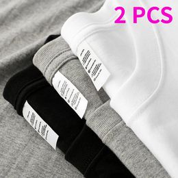 2 stks solide kleur t-shirt 100% katoenen mannen vrouwen witte o-hals losse korte mouwen basismodellen all-match t-shirt paar tops zwart 240320