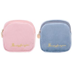 2 pièces sac cosmétique solide velours toilette maquillage rangement organisateur étui de voyage beauté bleu rose sacs étuis