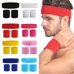 2 stks sport polsbandjes 1 stks hoofdband handdoekje zweetband set voor yoga basketbal tennis fitness run head band pols brace protector 240522