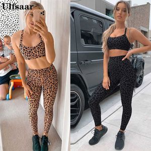 2 pièces ensemble de sport Sexy femmes imprimé léopard ensemble de gymnastique vêtements de sport sans couture Fitness haut taille haute Leggings femmes survêtement Y0625