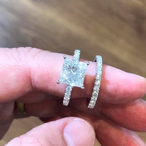 2 pièces carré diamant bague princesse bagues de fiançailles pour femmes bijoux de mariage anneaux de mariage accessoire taille 6-10 livraison gratuite