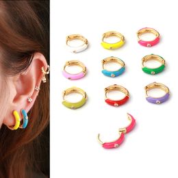 Boucles d'oreilles rondes colorées en acier inoxydable pour femmes, 2 pièces, bijoux tendance, gouttes d'huile, cristaux de Zircon, Huggie