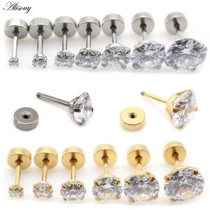 2 piezas de acero inoxidable Unisex mujeres hombres redondo cristal zirconio pendientes de tuerca 8mm punta Tragus cartílago Piercing joyería