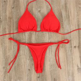 2pcs Summer Femmes Bikini Set Tie latérale Sexy Sweet Bandage Style Brésilien Swimwear Color Couleur de baignade Saisie 240426