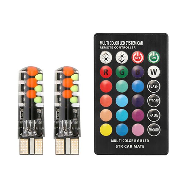 2 unids / set T10 W5W Coche LED RGB Bombillas de luz con control remoto Flash Strobe 12V Wholesale Faro Cuña Lámpara de decoración