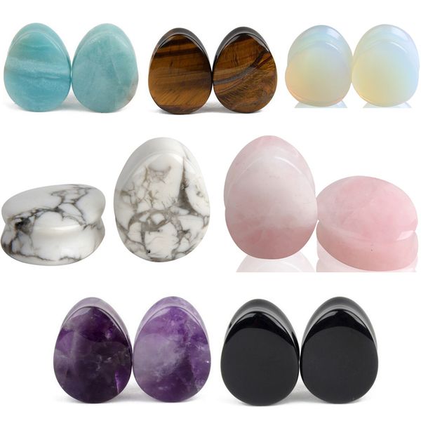 2 uds., tapones para los oídos de piedra Natural orgánica en forma de lágrima, túneles, medidor de oreja, expansor de oreja en forma de pera, Piercings elásticos, joyería para el cuerpo