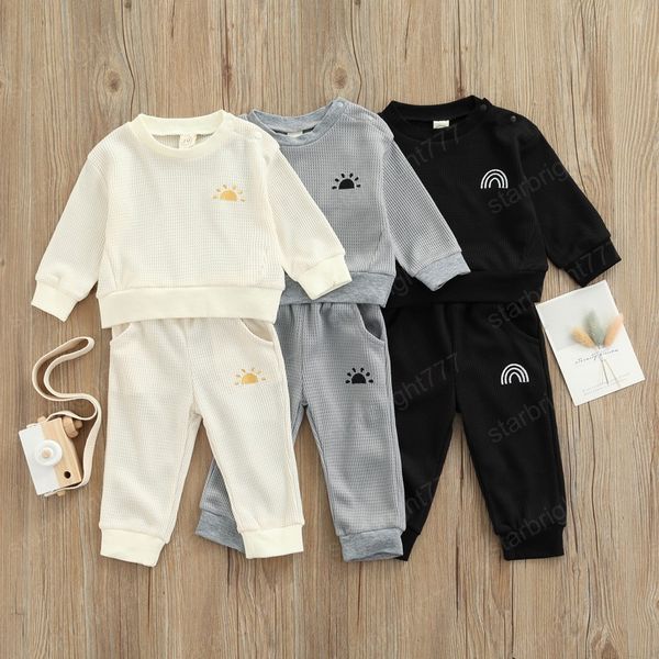 2 pièces Toddle bébé vêtements ensemble automne printemps garçons filles décontracté soleil/arc-en-ciel imprimé à manches longues hauts + pantalon survêtement