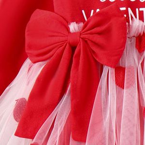 2 stks peuter babymeisjes Valentijnsdag romper jurk met lange mouwen hartbrief afdrukken tule patchwork jumpsuits hoofdband