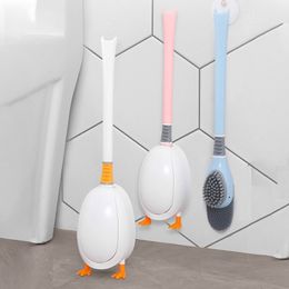 2 stks toiletborstel met basis creatieve eendenvorm siliconen zachte borstelharen borstel voor badkamer toilet home reinigingsgereedschap met houder 220624