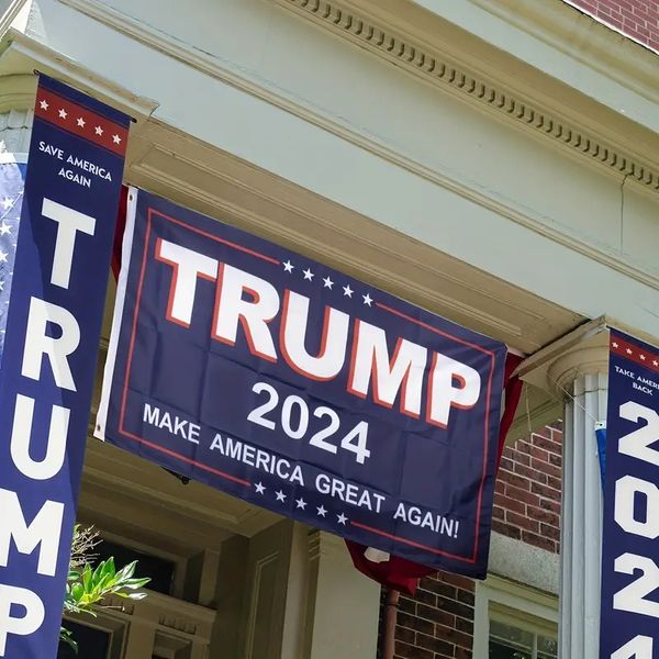 2 unidades, bandeira Trump 2024, leve a América de volta, salve a América novamente, grandes banners ao ar livre, varanda, jardim, porta, jardim, parede, banner decorativo