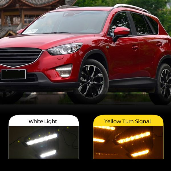 2pcs Tourner le style signal relais voiture LED feux de jour DRL avec trou de feu de brouillard pour Mazda CX5 CX5 cx 5 2012 2013 2014 2015 2016