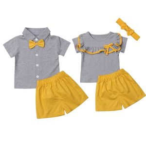2 stks Twins Babykleding Zomer Mode Zuigeling Jongen Katoenen Katoenen Shorts met T-shirt Causale Meisjes Outfit Set 3 Maand 6T Kostuum 210309