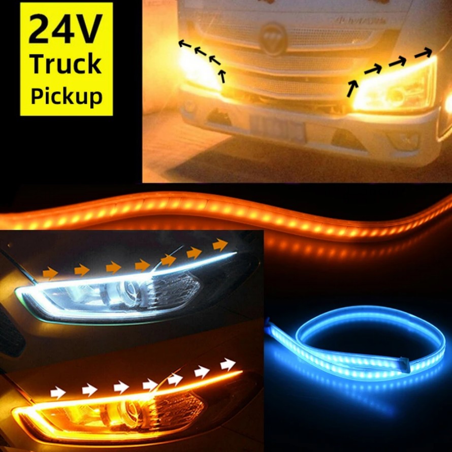 2Pcs Ultra Thin Bright LED Strip DC 24V DRL Lamp Day Time Running Driving Lamp for Auto Car Side Light Fog Light Waterproof