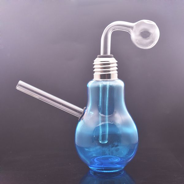 2 piezas Diseño único Mini quemador de aceite de vidrio Bong Hookah lámpara forma de bombilla espesor Reciclador burbujeador Tubería de agua Desmontable Dab Rig Bongs con recipiente de aceite reemplazable de 30 mm