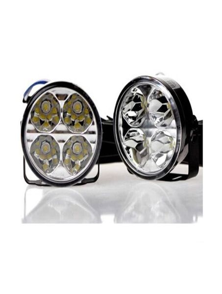 2pcs Universal 4 LED Round Drl Luces de carrera diurna Lámpara de conducción Lámpara de conducción White White White High Quality6599946