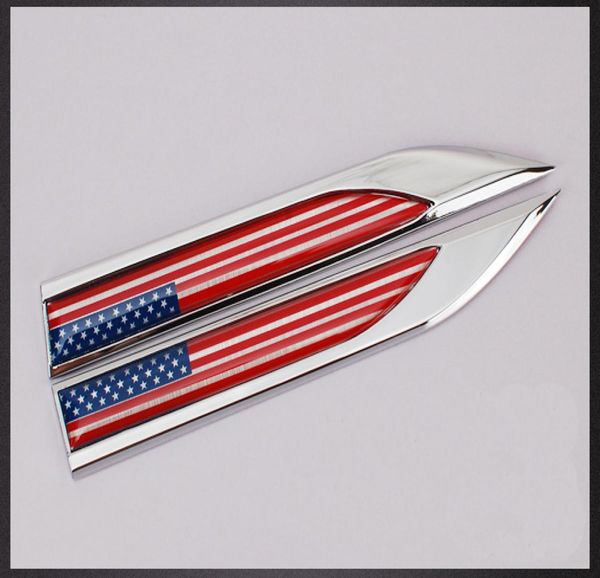 2PCS USA pour le drapeau américain Motors Blade Decal Landmark 3d Logo Emblems Badge Car Stickers Metal Stickers1251342
