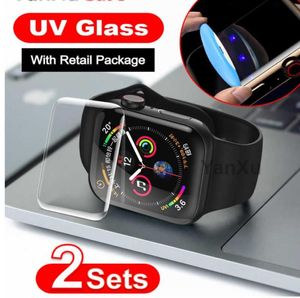 Protecteur d'écran en verre UV, 2 pièces, pour Apple Watch série SE 6 5 4 40mm 44mm 3 2 1 42mm 38mm, colle liquide, film de couverture complet 5930279