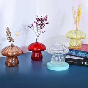 2PCS Vazen Creatieve Paddestoel Glazen Vaas Plant Hydrocultuur Terrarium Art Desktop Decor Bloem Fles Kamer Tafel DIY Aromatherapie Decor