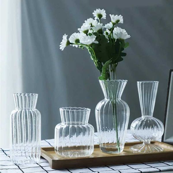 2 jarrones de estilo nórdico, florero de cristal transparente, adornos para botellas, maceta hidropónica creativa, decoraciones de mesa para el hogar y la sala de estar