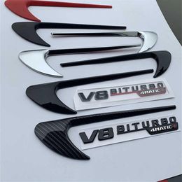 2 stks Vent Fender Trim Emblem Blade V8 Biturbo 4Matic voor Mercedes Benz AMG V8 C200 C300 E300 E400 W213 Auto Side Sticker2286