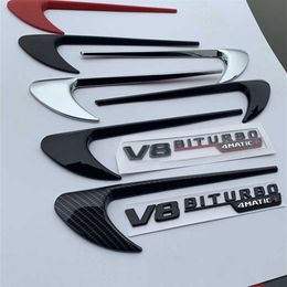 2 stks Vent Fender Trim Embleem Blade V8 BITURBO 4 MATIC voor Mercedes Benz AMG V8 C200 C300 E300 E400 W213 Auto Side Sticker2199