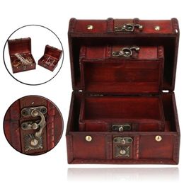 2pcs Boîte de rangement de bijoux en bois vintage petit trésor coffre en bois caisse de rangement maison 2103158052215