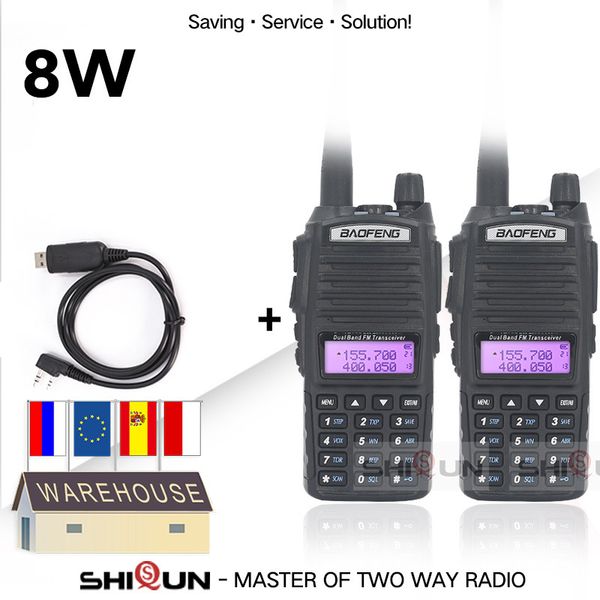 2pcs Walkie Talkie 10 km 8W Radio Dual VHF UHF Portable Ham radio UV-82 Amador Walky Talky Baofeng UV 82 UV82