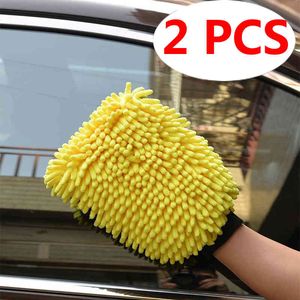 Gants imperméables en microfibre Chenille, 2 pièces, gant épais, brosse de détail de cire, fournitures de nettoyage pour soins automobiles