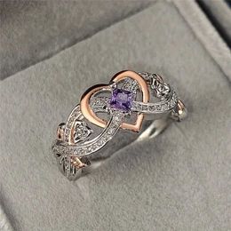 2 piezas Anillos de boda de 2 piezas 1 PC Luxury Womens Purple Zircon Ann Ring Jewelly Unisex Regalos de boda para mujeres