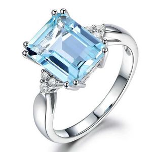 2pcs bagues de mariage 925 Sterling Silver Fashion Aquamarine Gemstone Ring pour femmes Bijoux de fête de mariage Cadeaux en gros