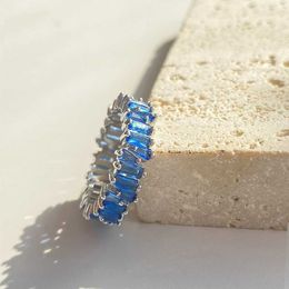 2 stks trouwringen mode blauw stokbrood kubieke zirkonia verlovingsring voor vrouwen splijten kleur geometrische vierkant vinger ringen sieraden cadeau