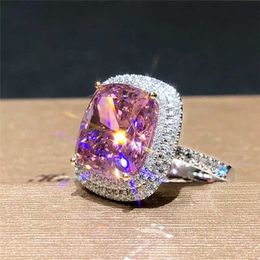 Anillos de boda de 2 por ciento personalidad Huitan Big Pink Cubic Zirconia Anillos de boda para mujeres Ceremonia de matrimonio nupcial romántico Anillos de fiesta Joyería de moda