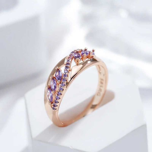 2pcs bagues de mariage Juilletdream Sparkling Purple Zircon Rings Luxury 585 Gold Color Persony Party Bijoux français pour femmes accessoires inhabituels