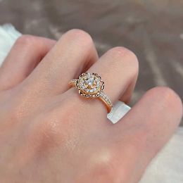 2pcs bagues de mariage kinel hot 585 anneaux en or rose mode rose fleur anneau zircon naturel pour femmes cadeau cristal-cadeau quotidien