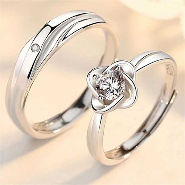 2pcs Anneaux de mariage Nouveau anneau de couple plaqué argenté pour les amoureux pour toujours amour sans fin zircon anneaux ouverts