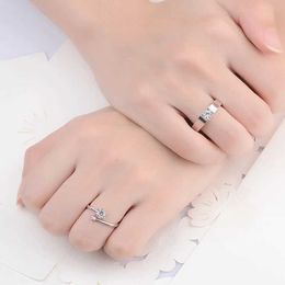 2 stks trouwringen echt 925 stelring zilveren dames nieuwe sieraden crystal zirkon paar ring voor man xy0388