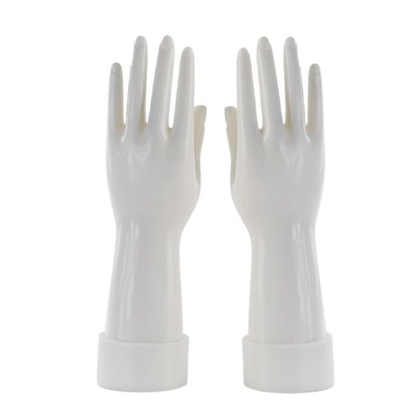 2 Pcs Blanc Femme Mannequin Main Bijoux Nail Showcase Montre Anneau Bracelet Gants Femmes Gauche Droite Stand Affichage Mannequin Mains 201020