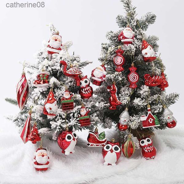 2 uds blanco rojo santa muñeco de nieve adornos colgantes de Navidad para adornos de árbol de Navidad decoraciones para fiesta de Navidad regalo para niños L230621