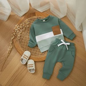 Survêtement d'hiver 2 pièces pour bébé garçon, tenues pour tout-petits garçons, couleur contrastée, sweat-shirt à manches longues, hauts et pantalons, ensemble de vêtements 240226