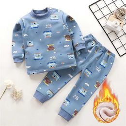 2pcs hiver vêtements pour enfants ensemble de sous-vêtements thermiques plus velours 1-6Y bébés garçons épaissir bambin fille vêtements enfants pyjamas costume 211025