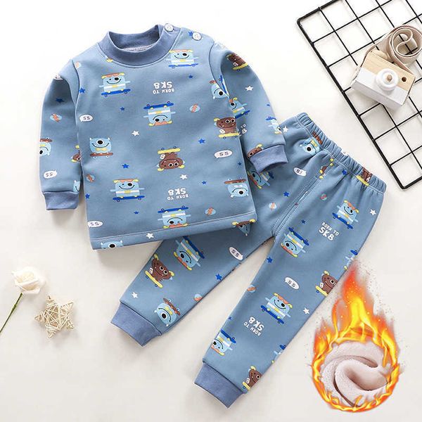 2 pièces hiver vêtements pour enfants sous-vêtement thermique ensemble Plus velours 1-6Y bébé garçons épaissir enfant en bas âge fille vêtements enfants pyjamas costume X0902