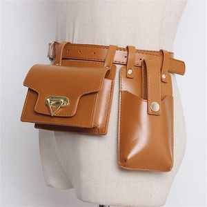 2pcs Mujer Bolsa de cintura Bolsas de cuero de cuero para el pecho para hembras Fanny Packs Diseñador Mini Belt Bag Girl Telep Pouch 211028253H