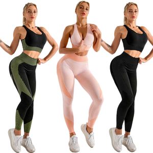 2 stks Vrouwen Yoga Set Vrouwelijke Sport Fitnsuit Running Clothes Yoga Top + Leggings Dames Workout Seamlgyly Yoga Bra Suits X0629