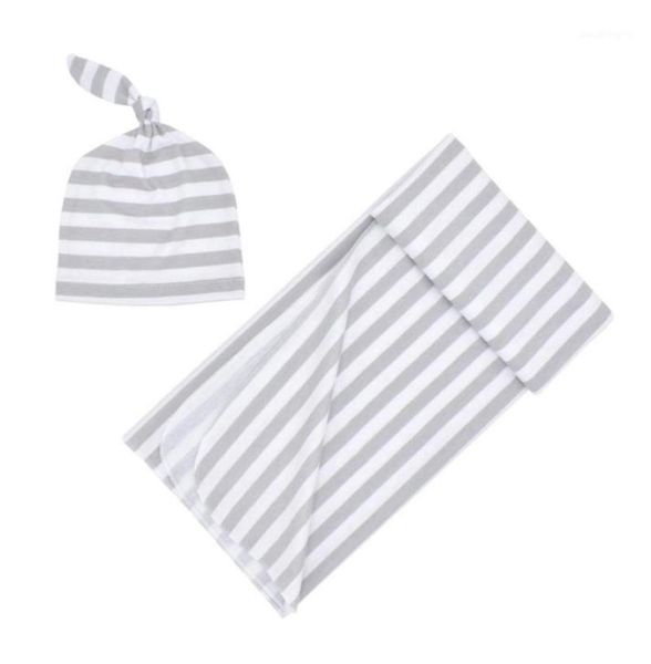 2 uds envoltorio recién nacido durmiendo en casa gorro lindo ropa de cama infantil niño niña manta envolvente moda a rayas baño ropa de bebé Set11176512